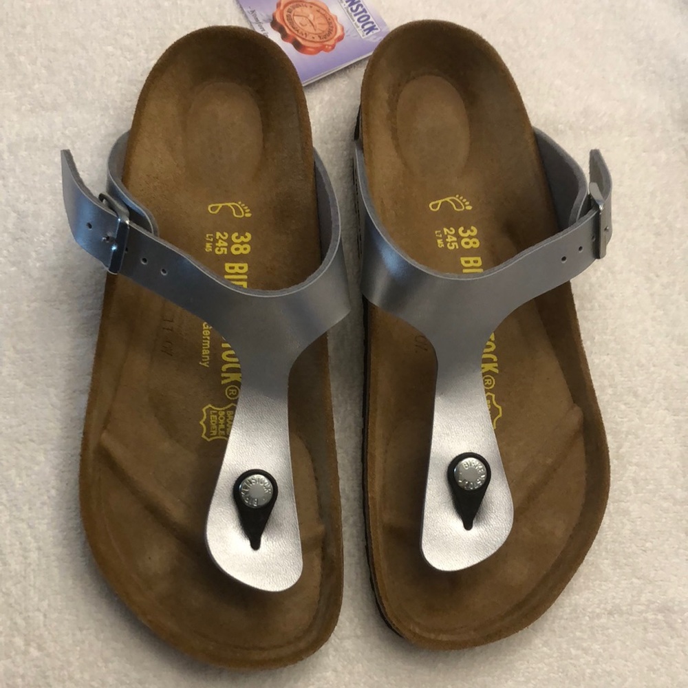 Birkenstock Gizeh Birko-Flor Silver Size 7 7.5 38